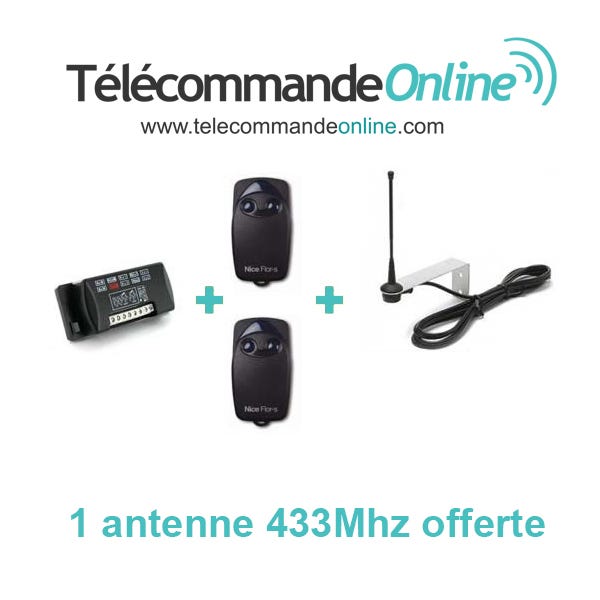 Kit Radio Universel NICE FLOX2R avec 2 télécommandes FLO2R-S et 1 antenne 433 Mhz - NICE - FLOX2R-FLO2RS